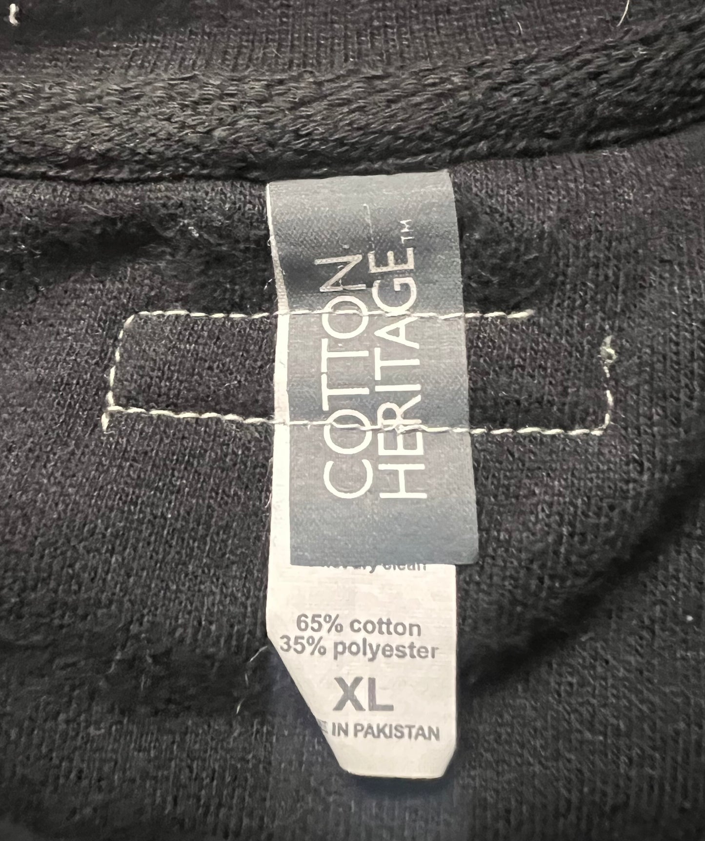 Black crewneck with collage of fabrics, size XL