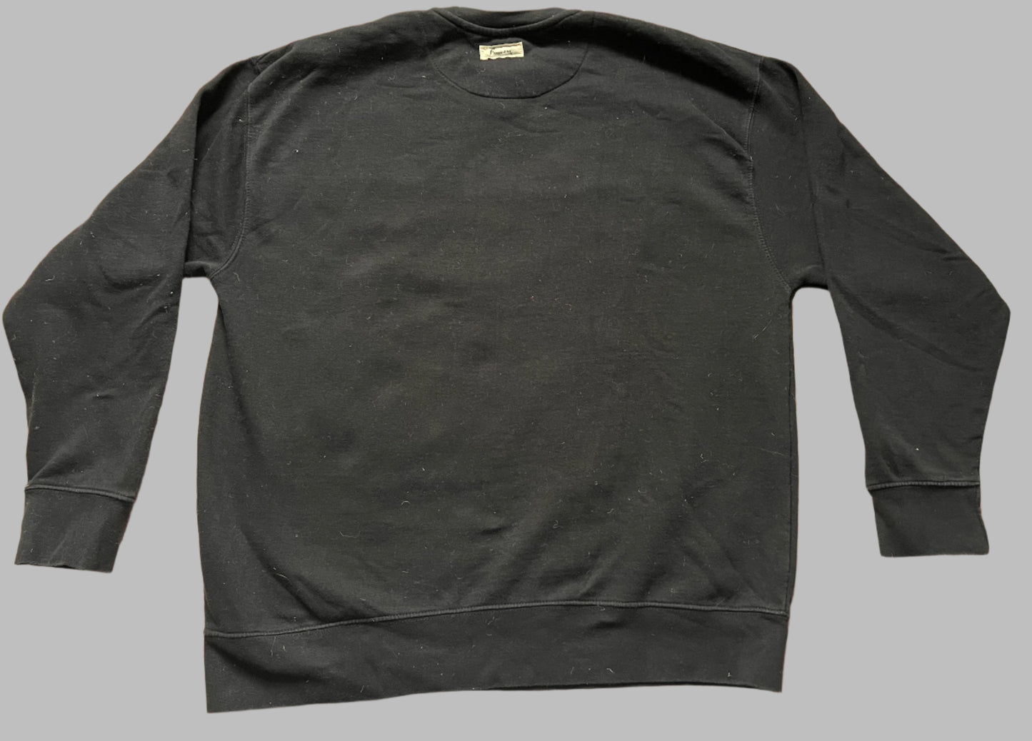 Black crewneck with collage of fabrics, size XL