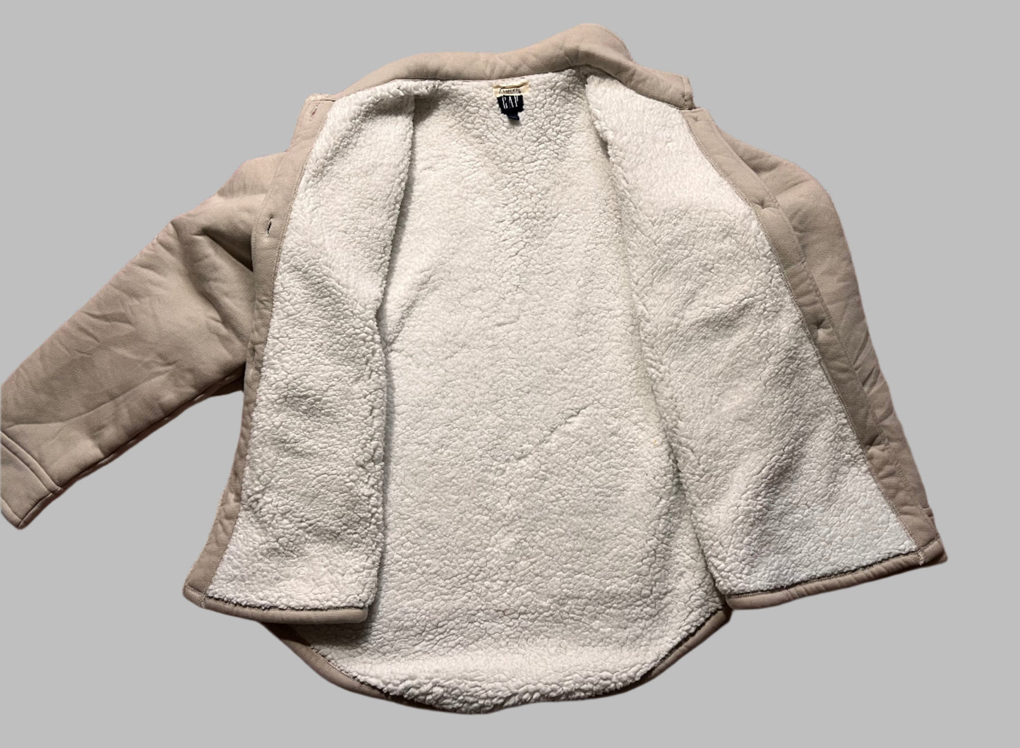 Gap Fleece Lined Knit Shirt Jacket with Vintage Quilt Pieces, womens size large/tall