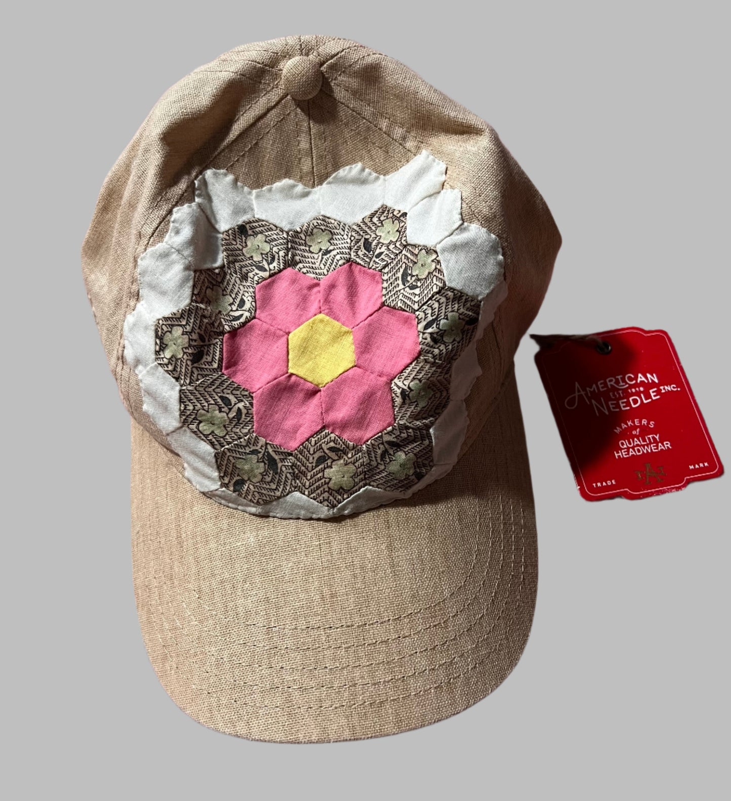 Baseball Cap with vintage quilt piece