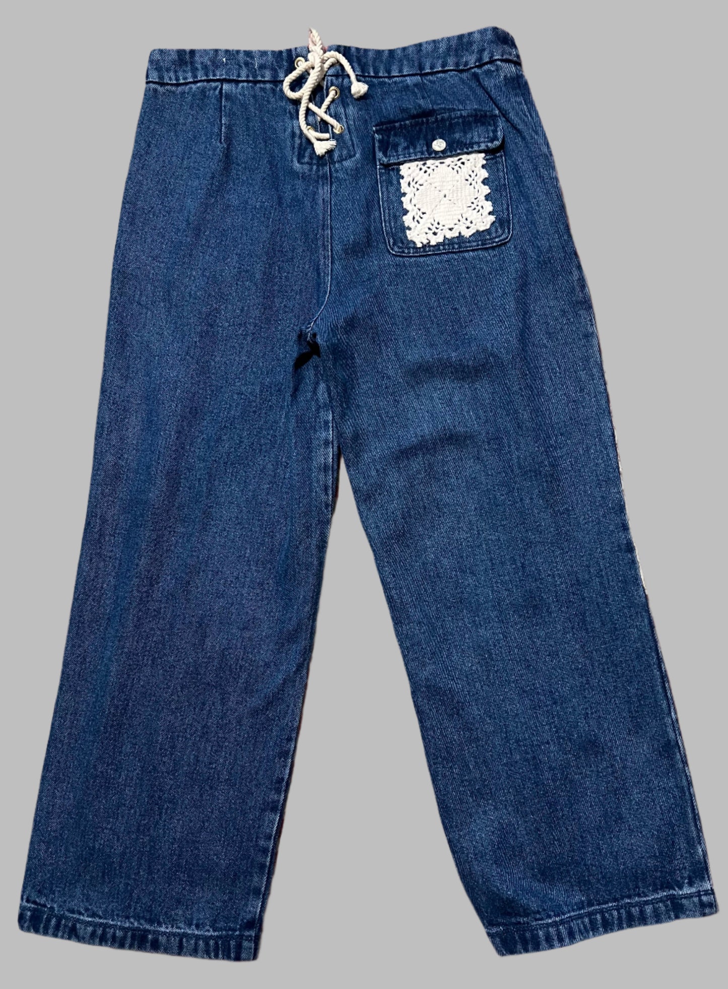 J Crew Sailor Jeans with Lace and Embroidered Patches, size 29