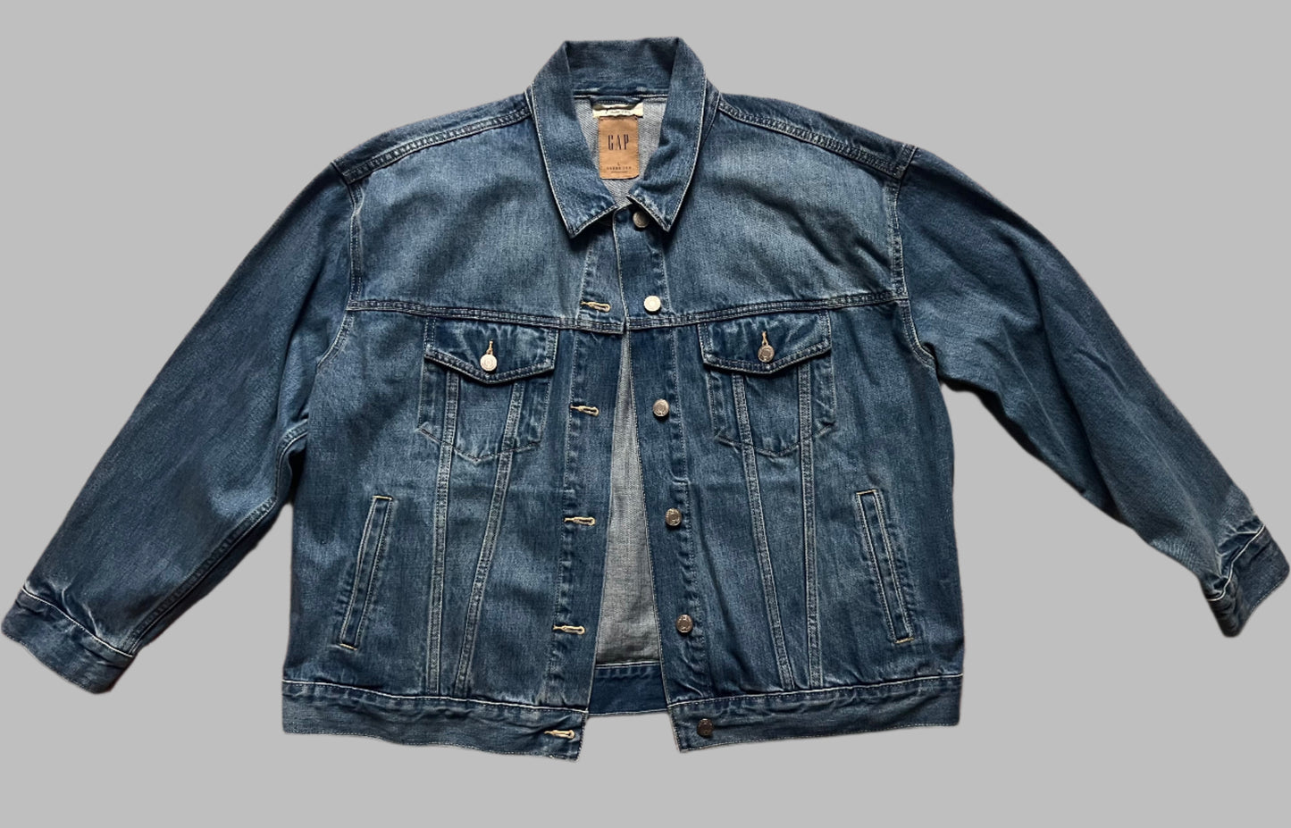 Gap Oversized Denim Jacket with Kantha Pieces, mens large