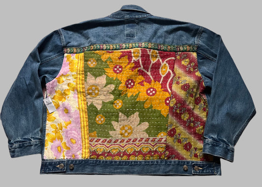 Gap Oversized Denim Jacket with Kantha Pieces, mens large