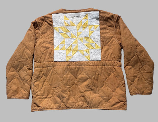 Quilted Corduroy Jacket with Vintage Quilt Block, women xlarge