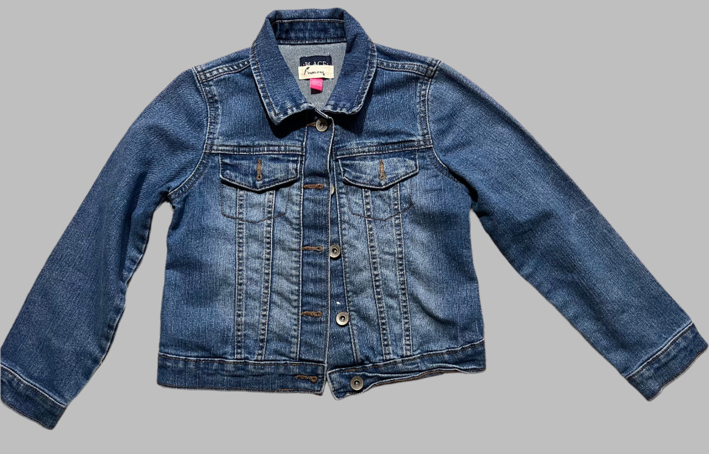 Girls Denim Jacket with Kantha Cloth and Metallic Trim