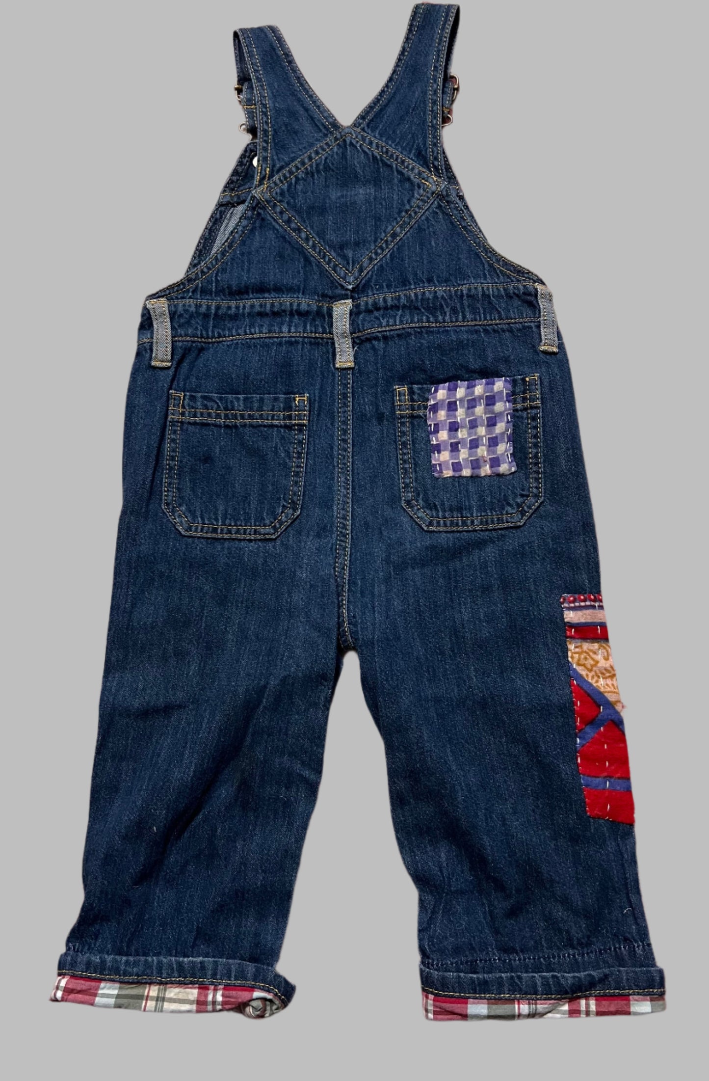 Toddler Denim Overalls with Kantha Cloth Pieces