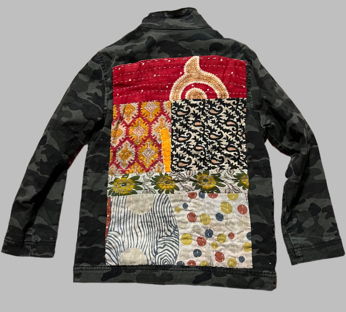 Kids Camo Jacket with Kantha Cloth Pieces