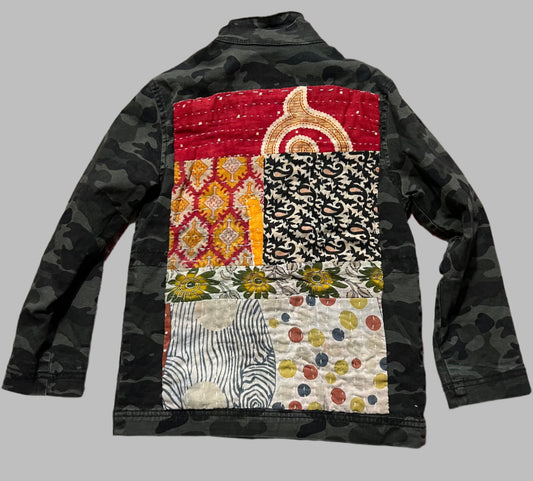 Kids Camo Jacket with Kantha Cloth Pieces