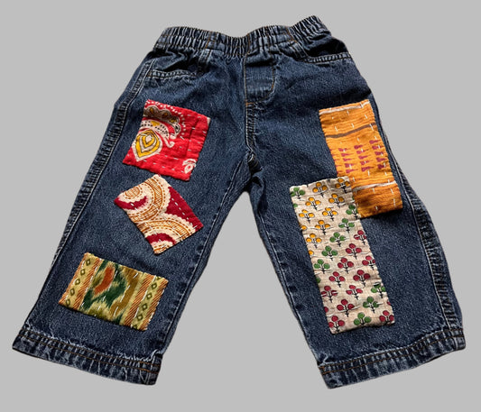 Infant Jeans with Kantha Cloth Pieces