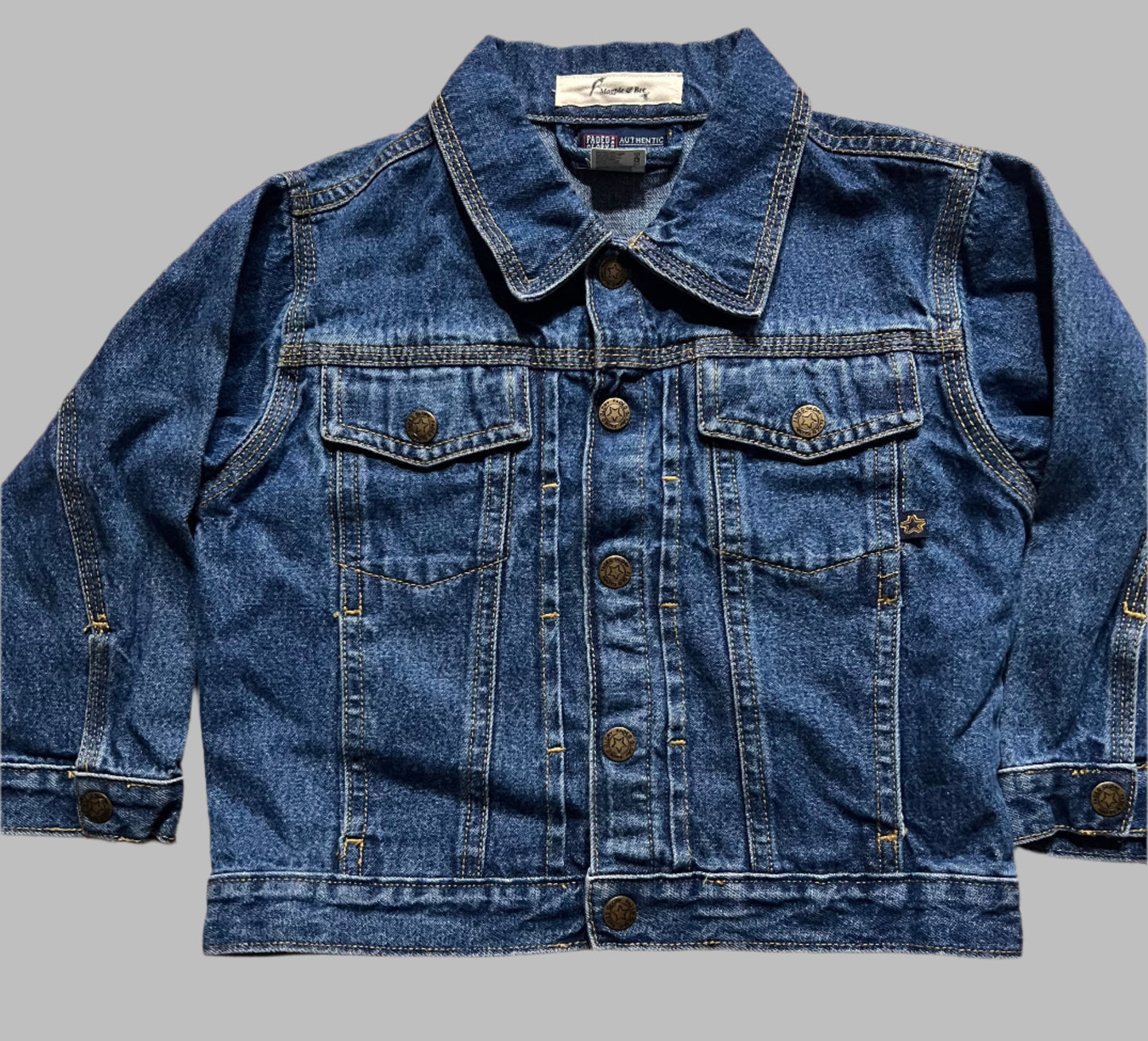 Toddler Denim Jacket with kantha cloth piece and metallic trim