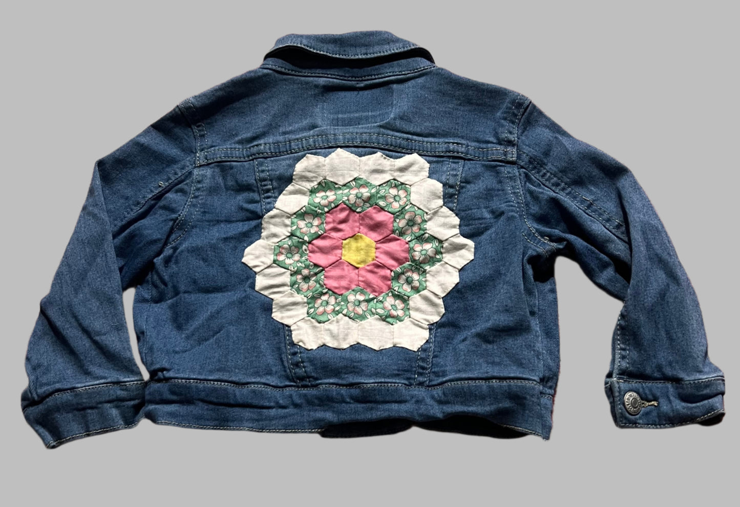 Infant Levi Denim Jacket with Grandmothers Garden Quilt Piece