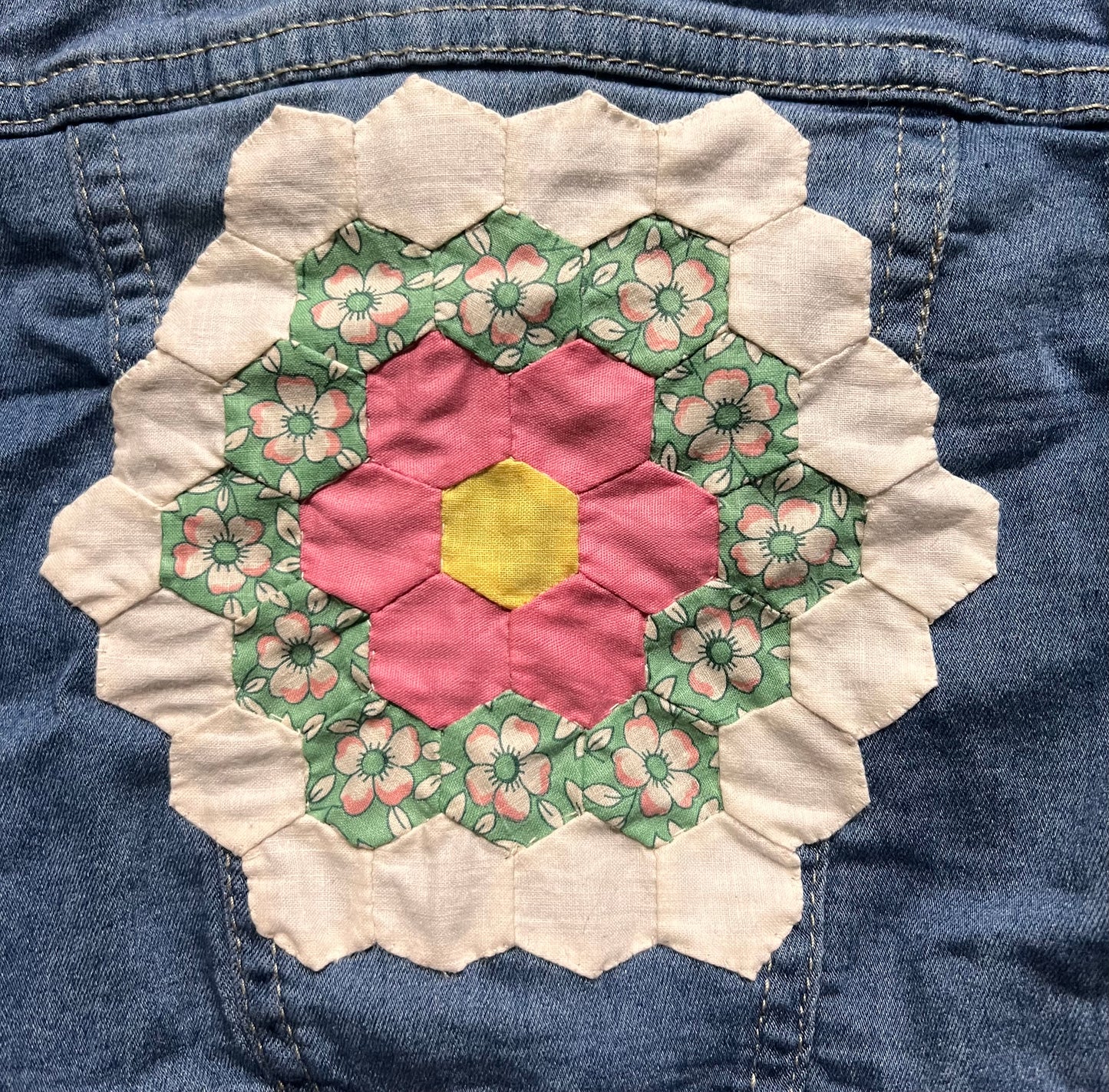 Infant Levi Denim Jacket with Grandmothers Garden Quilt Piece