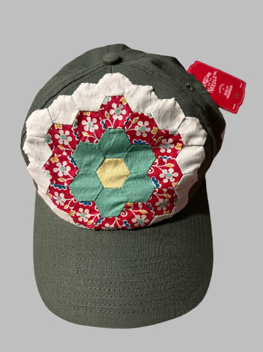 Baseball Cap with vintage quilt piece