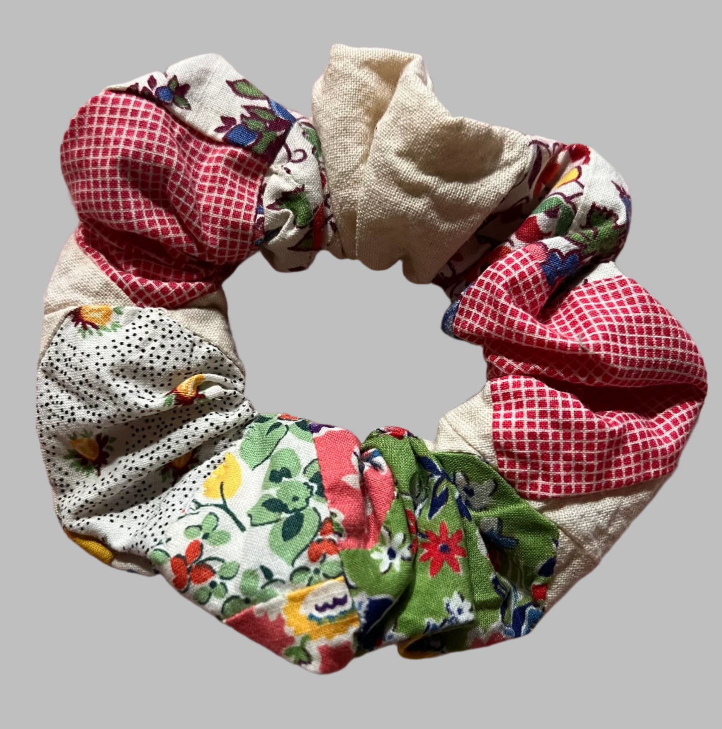 Vintage Quilt Piece Scrunchie