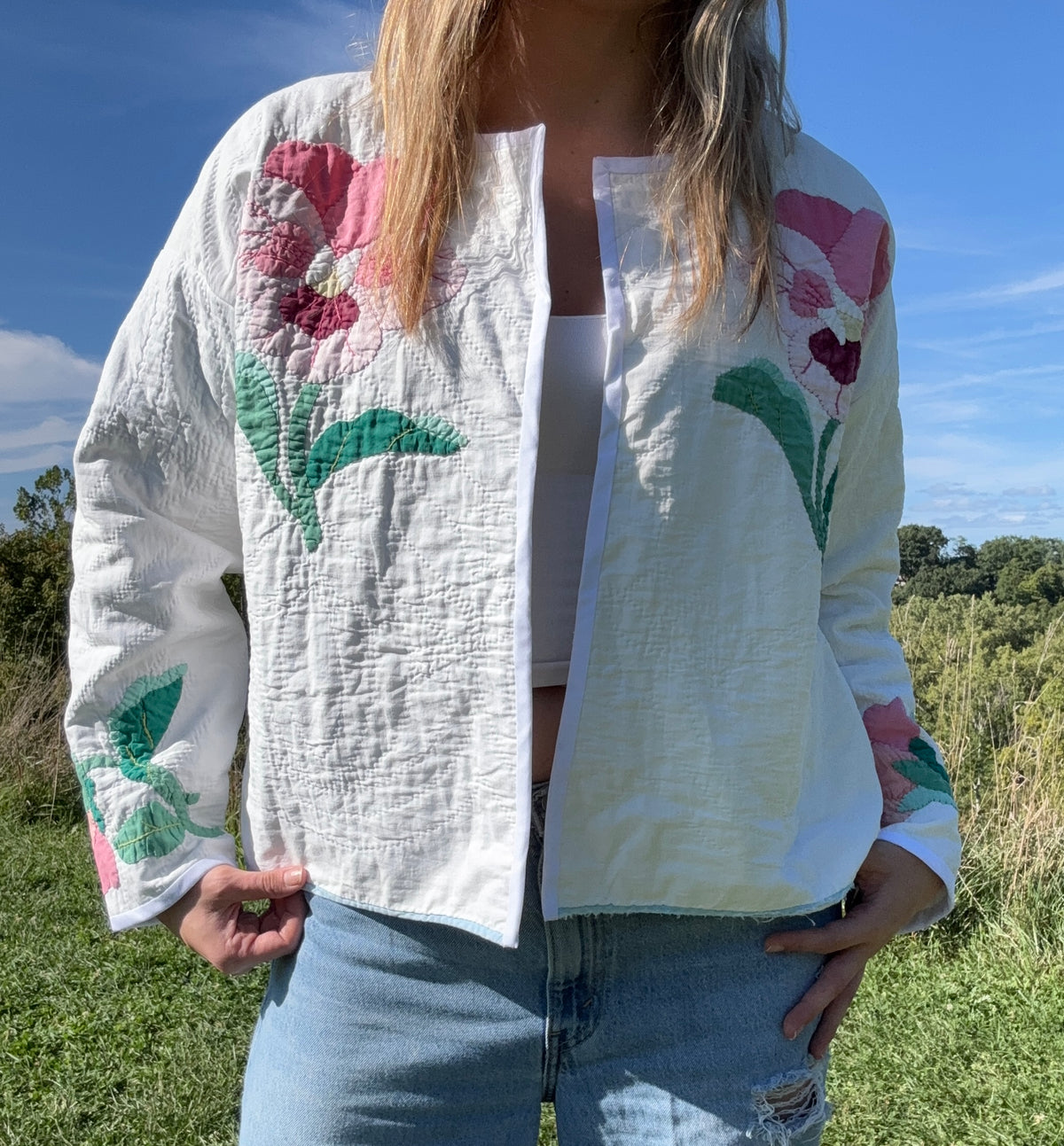 Colorful Floral Applique Quilt Jacket