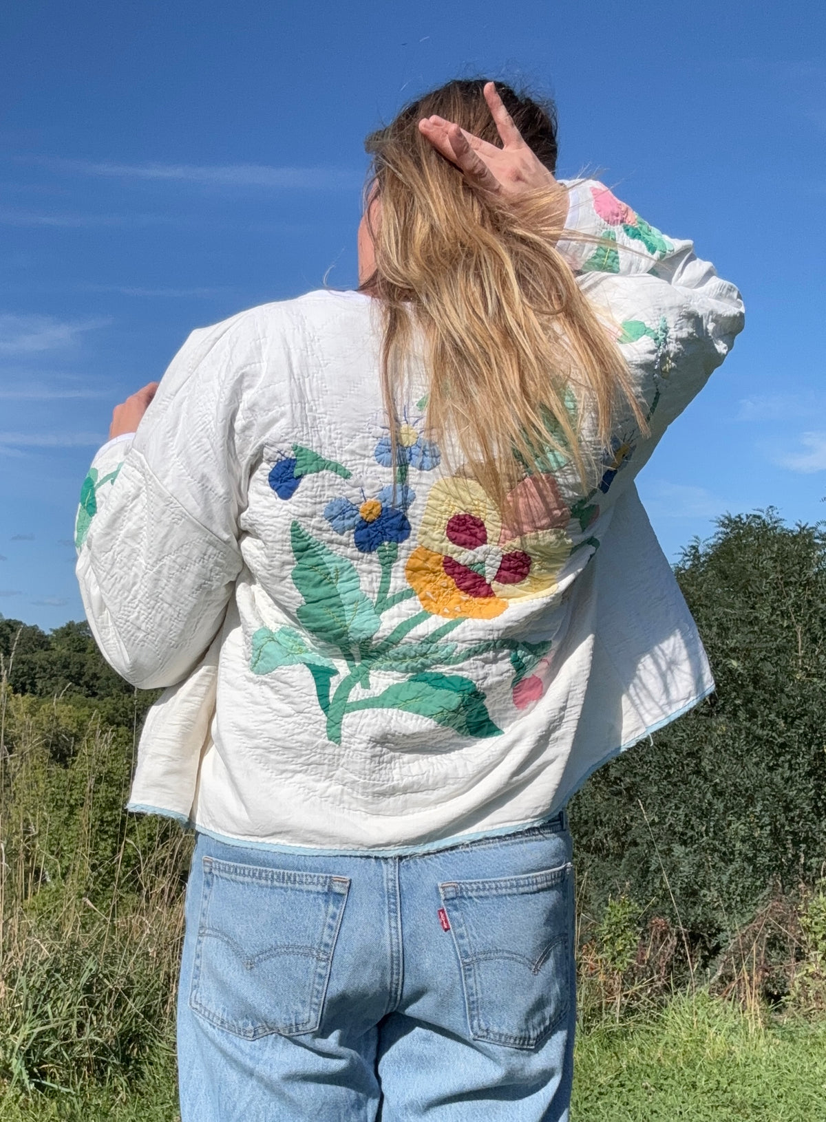 Colorful Floral Applique Quilt Jacket