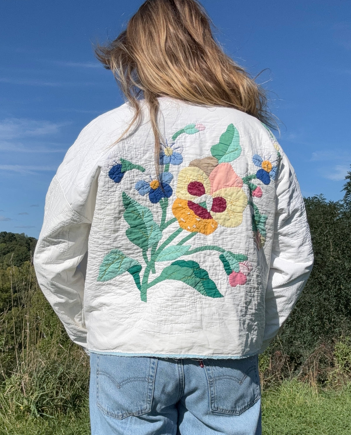 Colorful Floral Applique Quilt Jacket