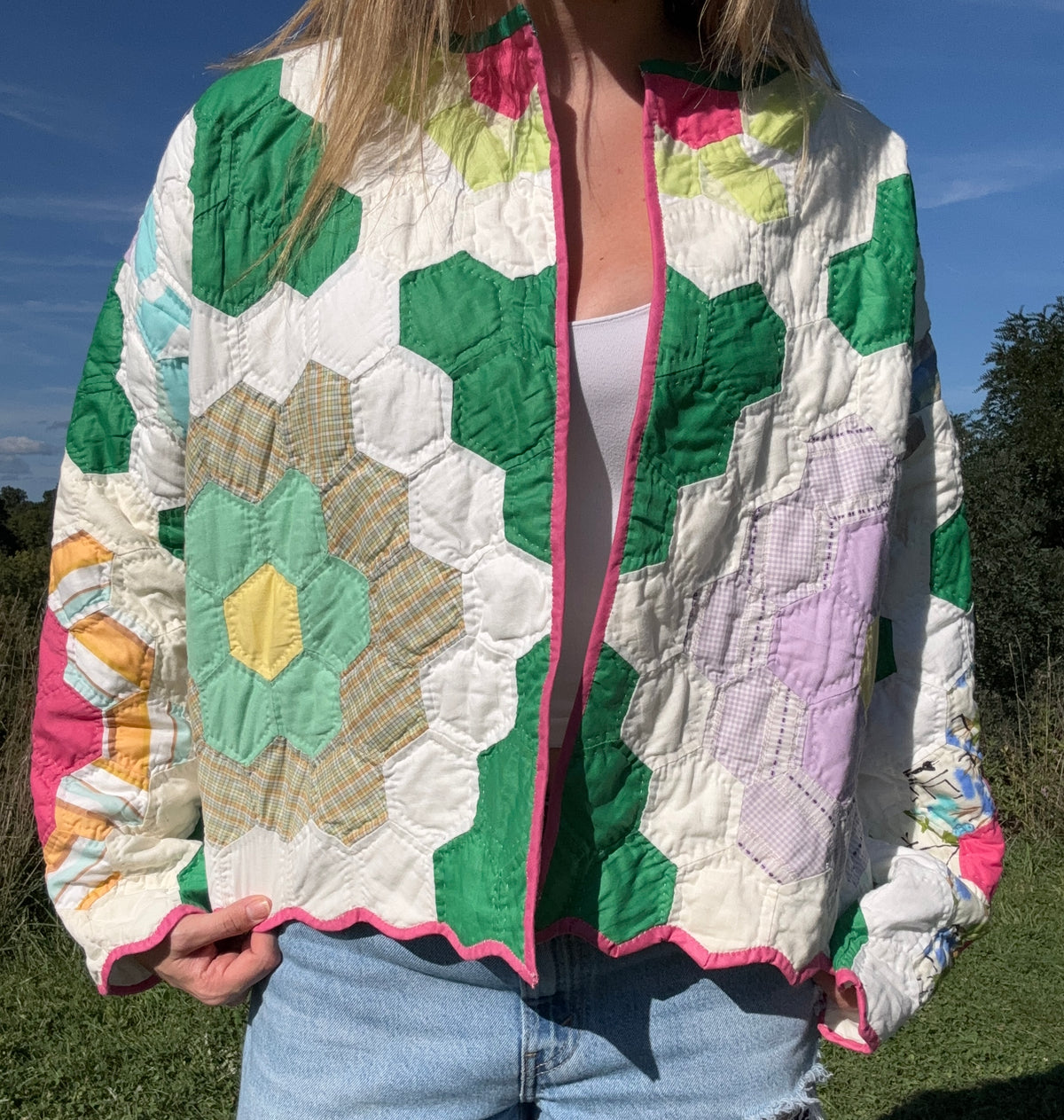 Grandmothers Garden Vintage Quilt Jacket