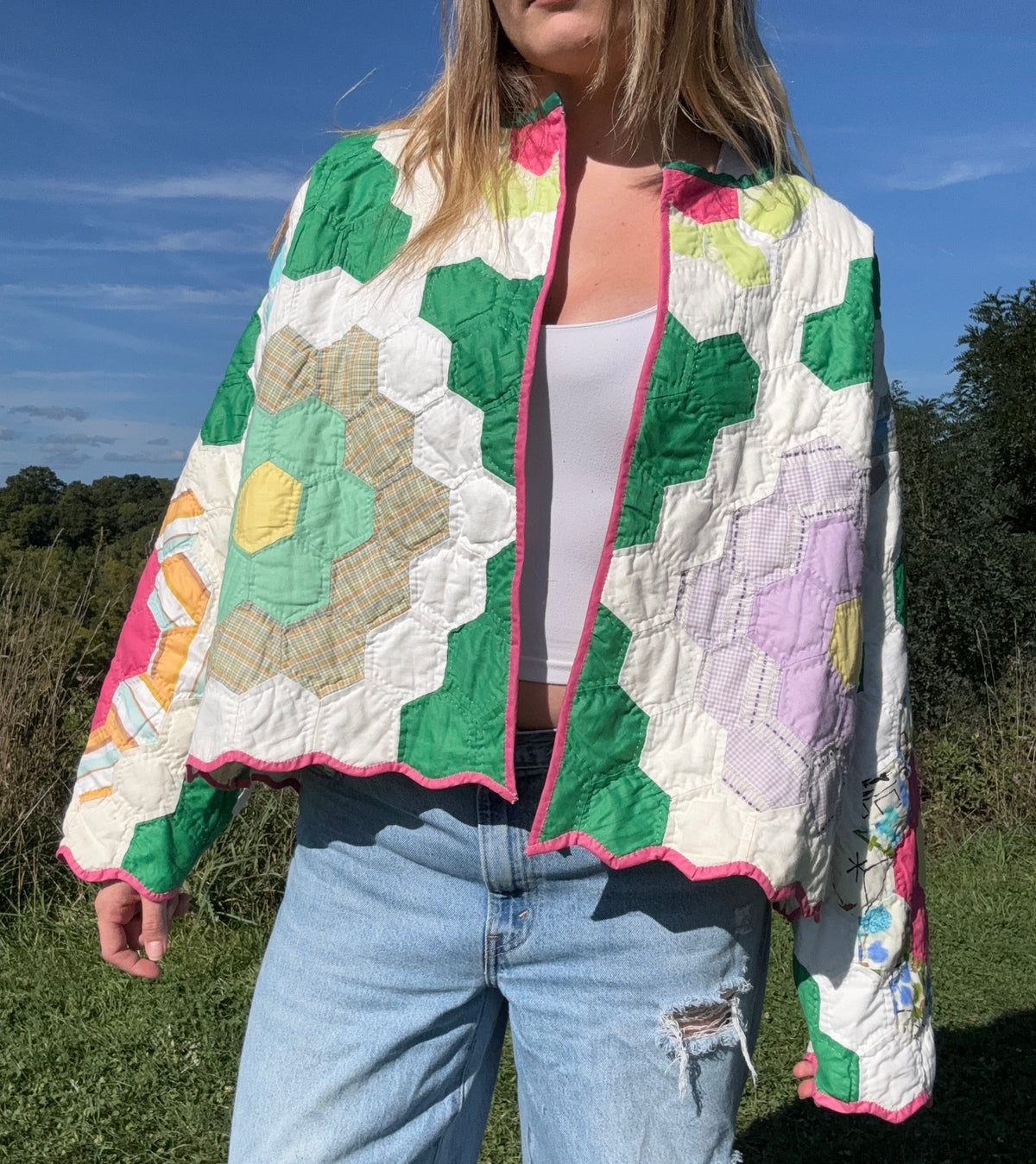 Grandmothers Garden Vintage Quilt Jacket