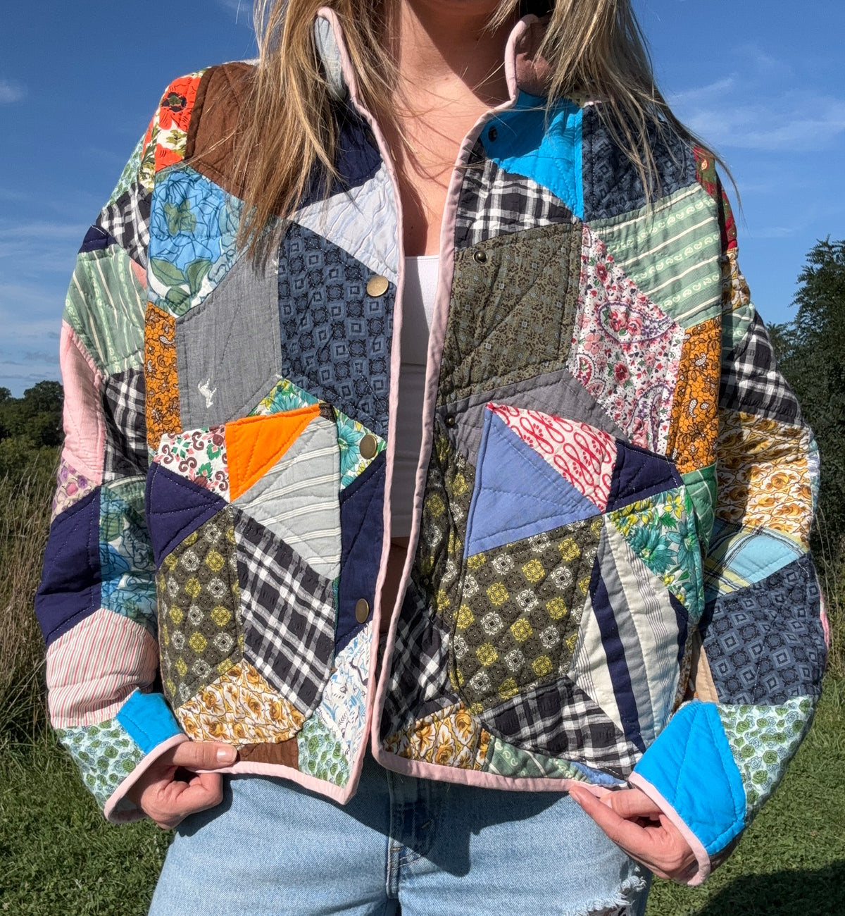 Patchwork Quilt Jacket with Snaps