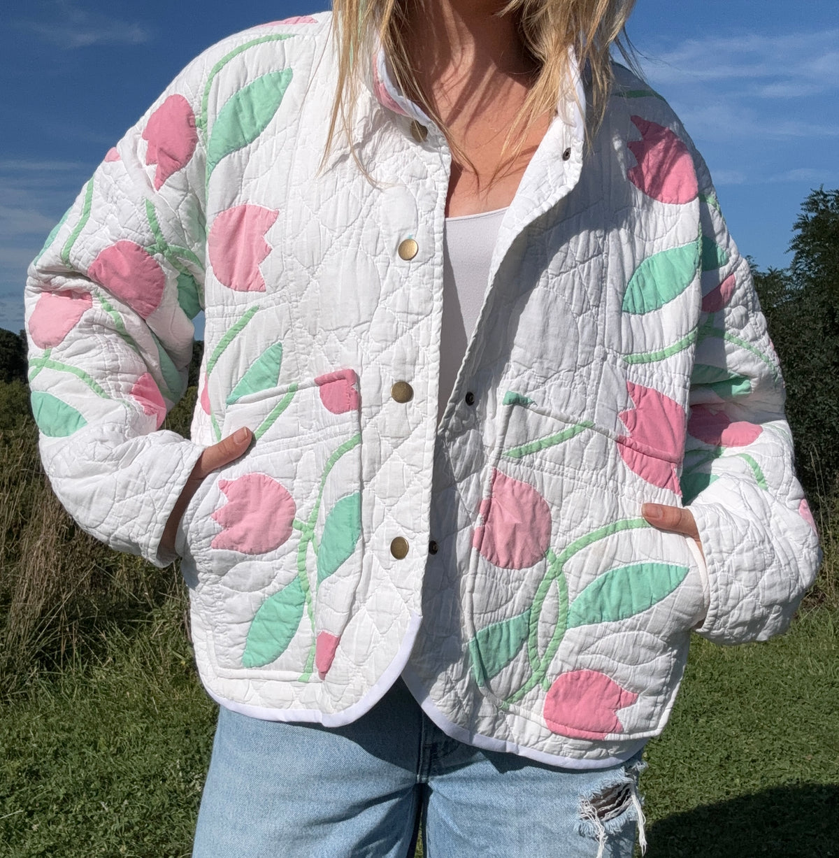 Vintage Tulip Quilt Jacket with Snaps