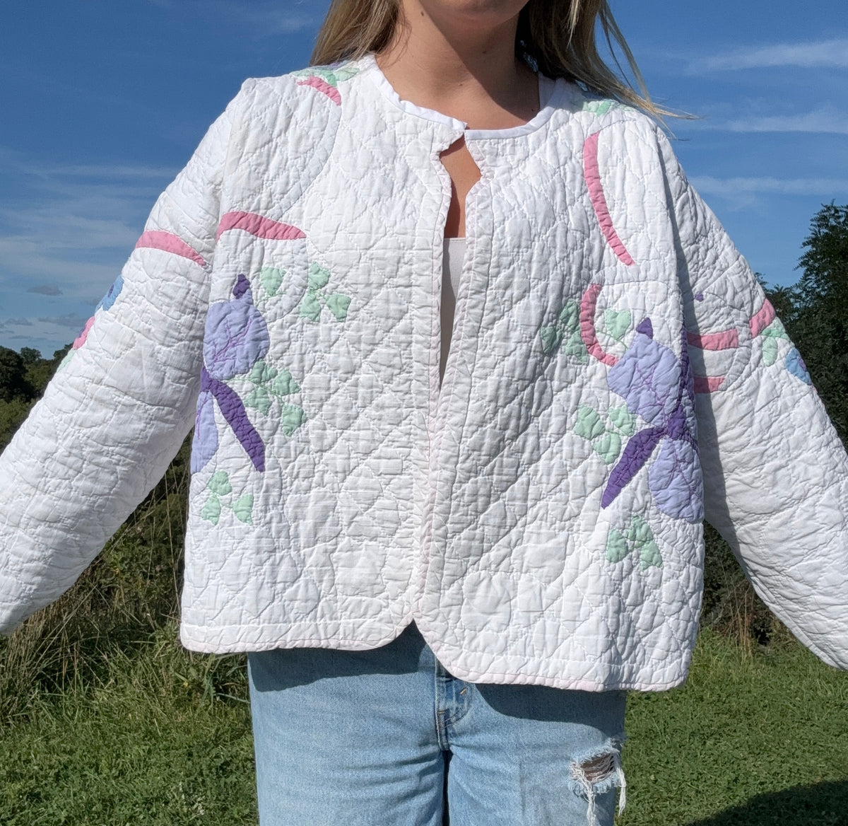 Sweet Floral Applique Quilt Jacket