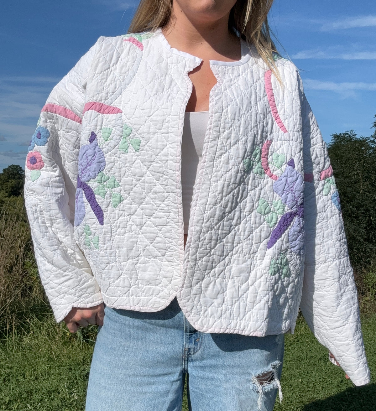 Sweet Floral Applique Quilt Jacket