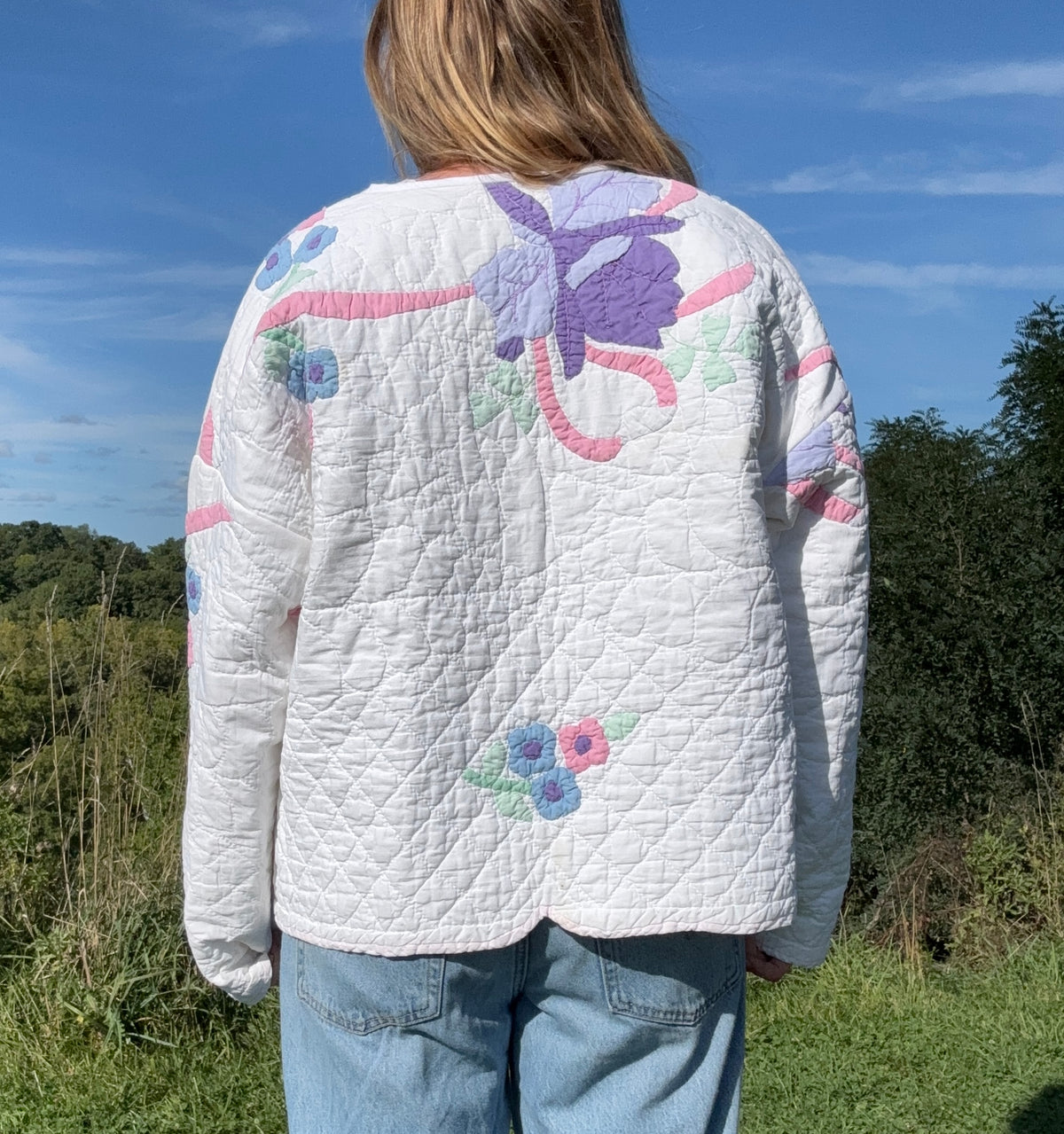 Sweet Floral Applique Quilt Jacket