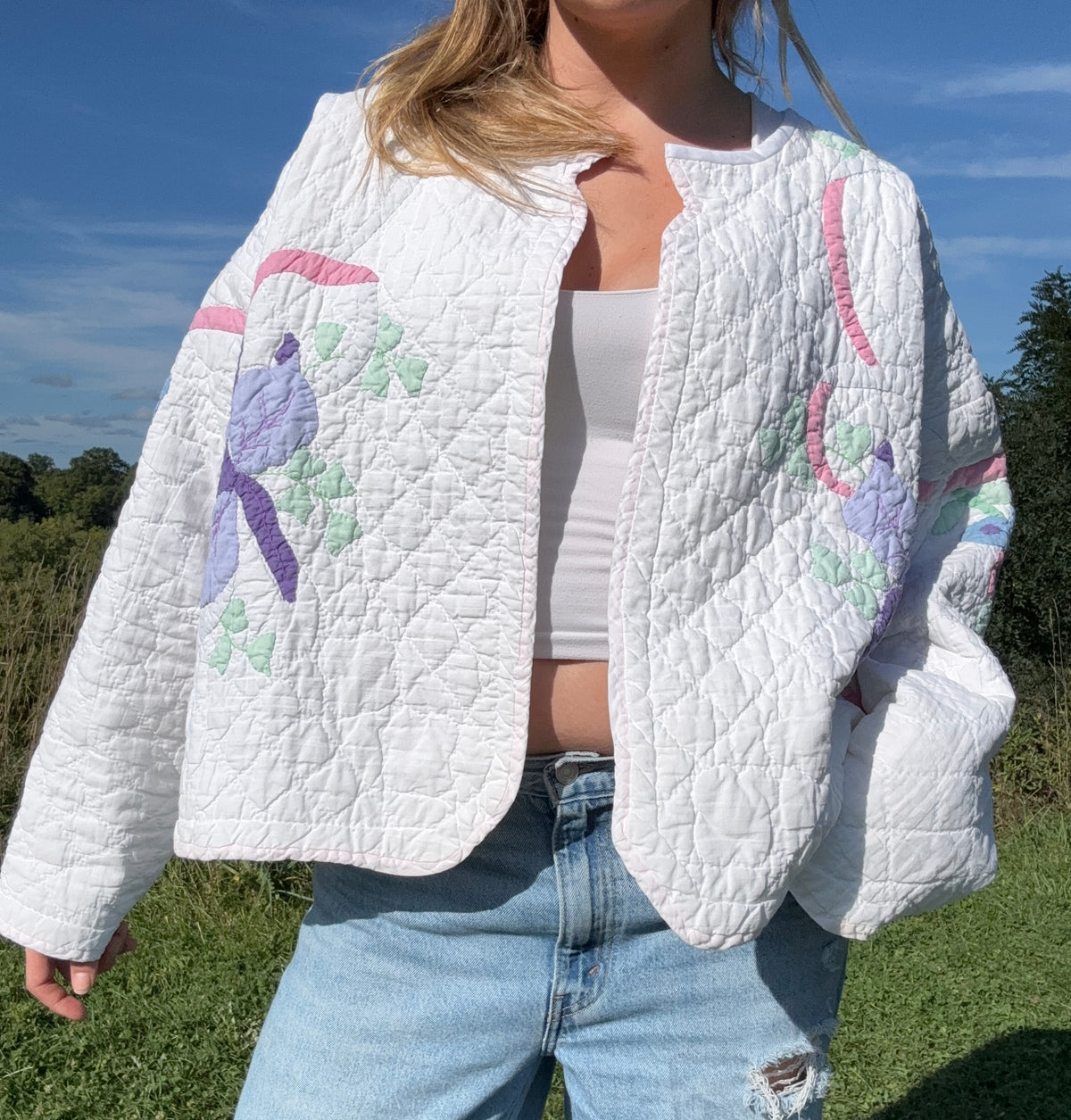 Sweet Floral Applique Quilt Jacket