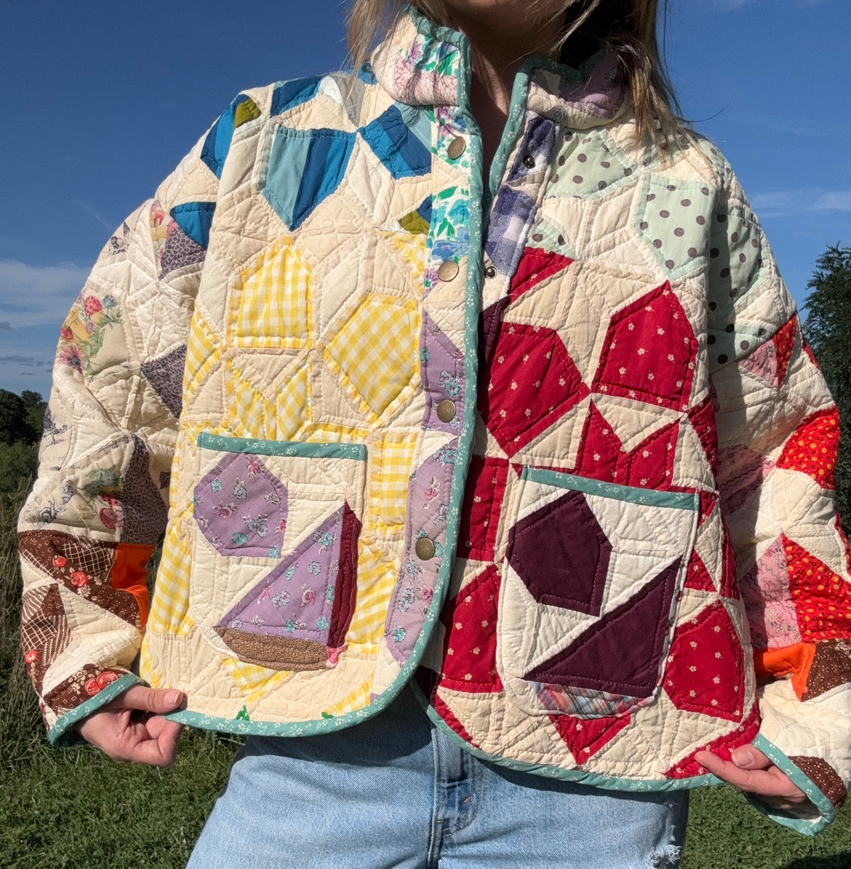 Colorful Quilt Jacket with Snaps