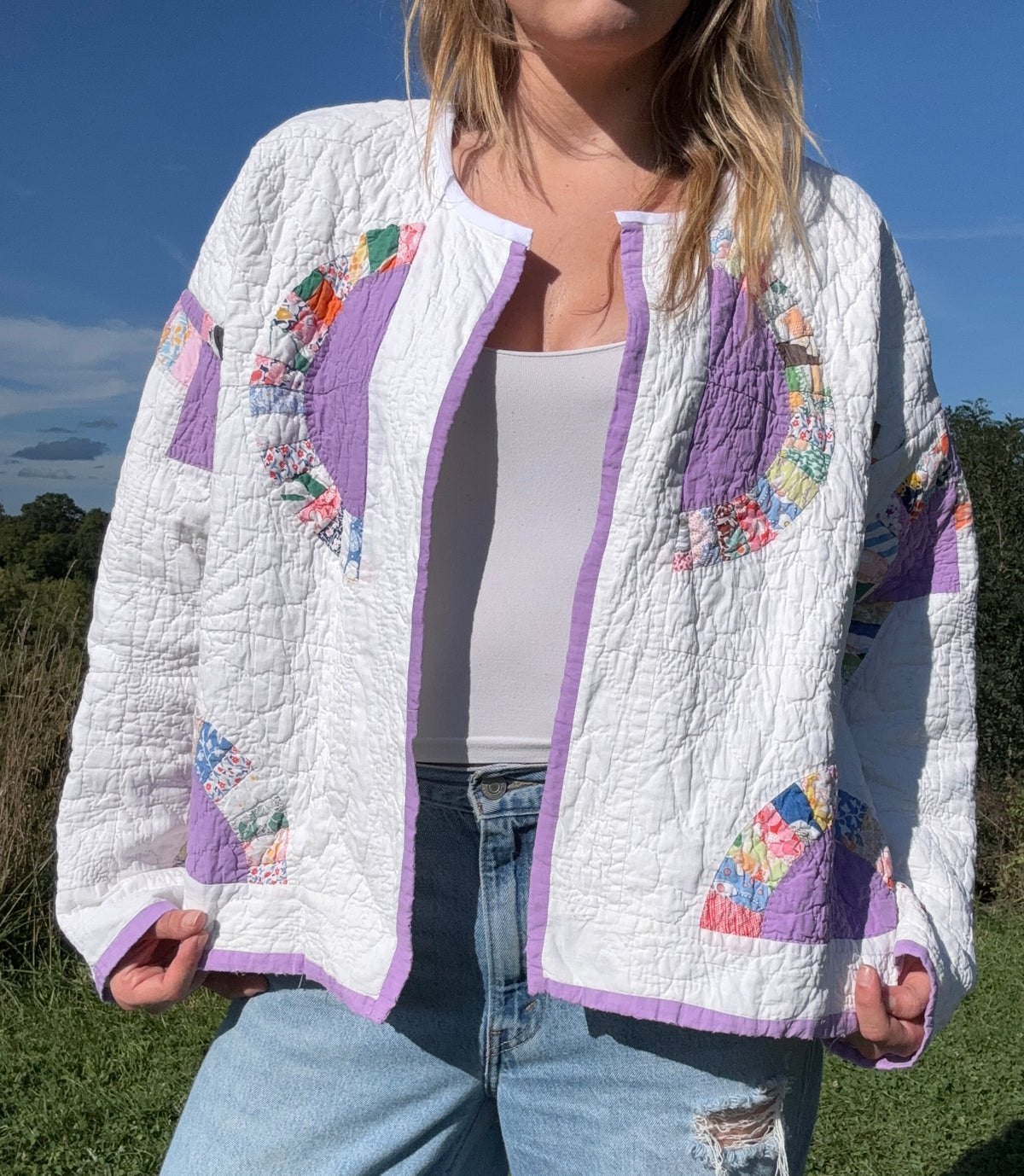 Lavender Trim Vintage Quilt Jacket