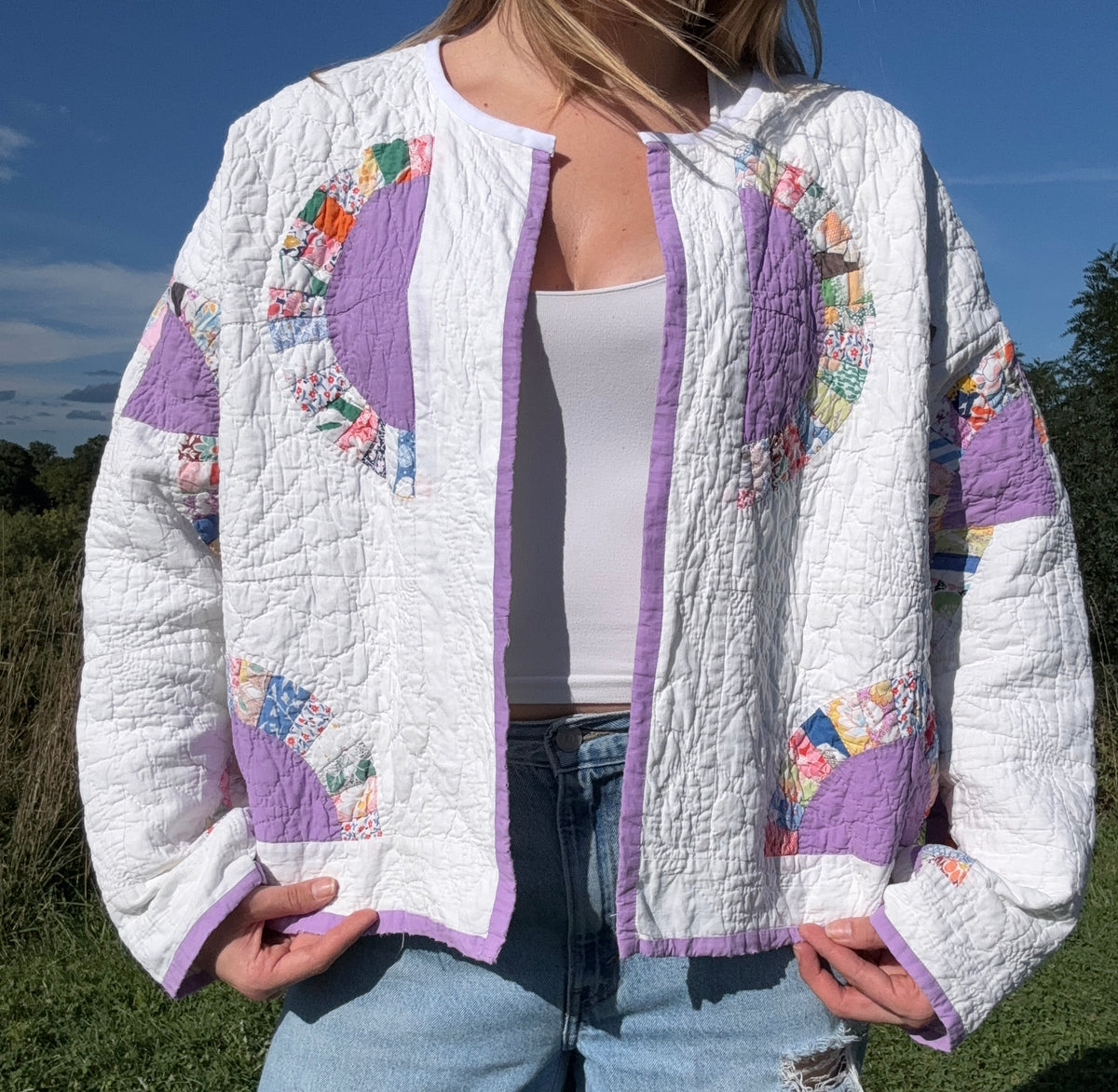 Lavender Trim Vintage Quilt Jacket
